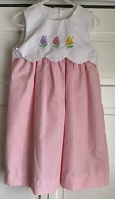 Vintage Alexis Toddler Girls Dress 4T Pink w/ Embroidered Tulips Bib Collar USA