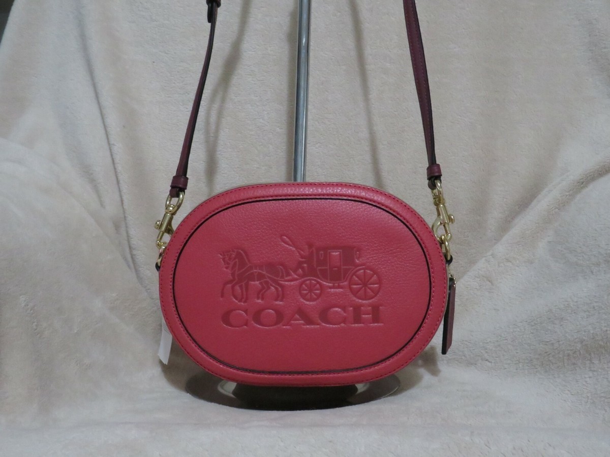 Coach Embellished Leather Horse & Carriage Crossbody (Poppy