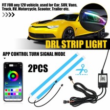 2pcs 60cm Flexible Drl Led Strip Light Car Headlight Strip Light App Control Rgb