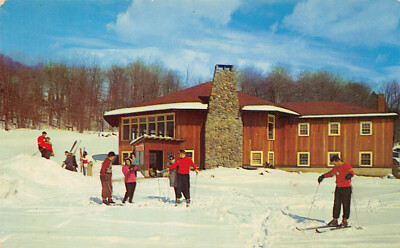 The Ski Lodge Grossinger New York postcard -winter snow resort building hotel