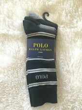 Polo Ralph Lauren 3-Pairs Men's Dress Socks Striped Black Gray NWT