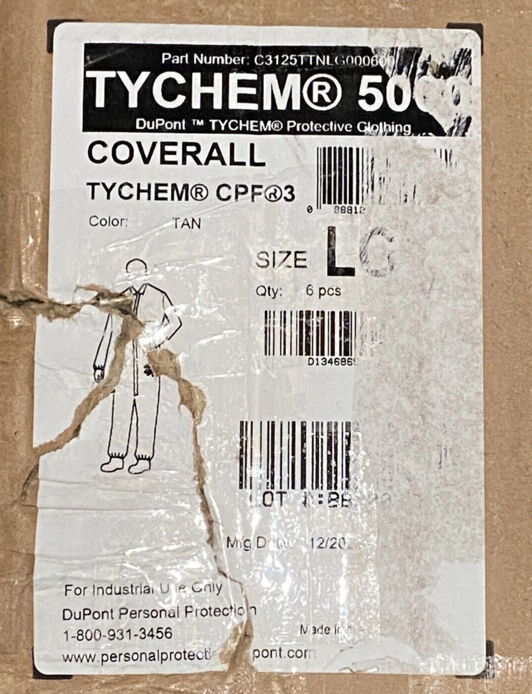 Hazmat Coveralls Dupont Tychem 5000 CPF 3, Large, Elastic Ankle & Cuff, Qty 6 image 5
