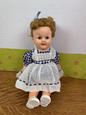 Vintage Gingham Girls Doll Plastic Soft Vinyl 19  1954 No Coo Sound Detected