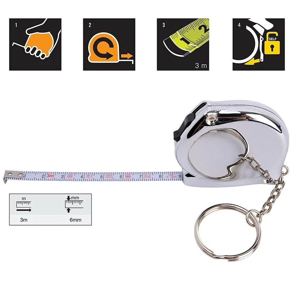 Komelon Chrome Case Tape Measure / Steel Pocket Key Chain / 3m(9.84ft) / KMC-74K - Image 4 of 4