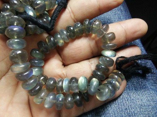 Big size AAA LABRADORITE BLUE FLASH SMOOTH RONDELLE 11-12MM 8"BEADS STRANDS - Picture 2 of 2