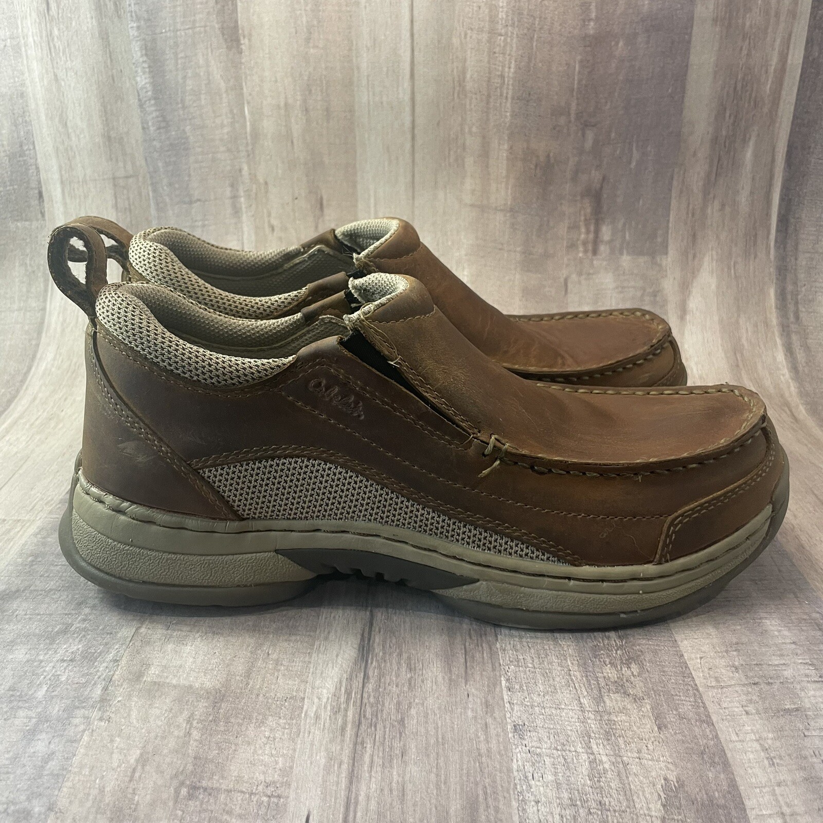 Cabelas Men's Boat Shoes Brown Moc Toe Leather Loafer… Gem