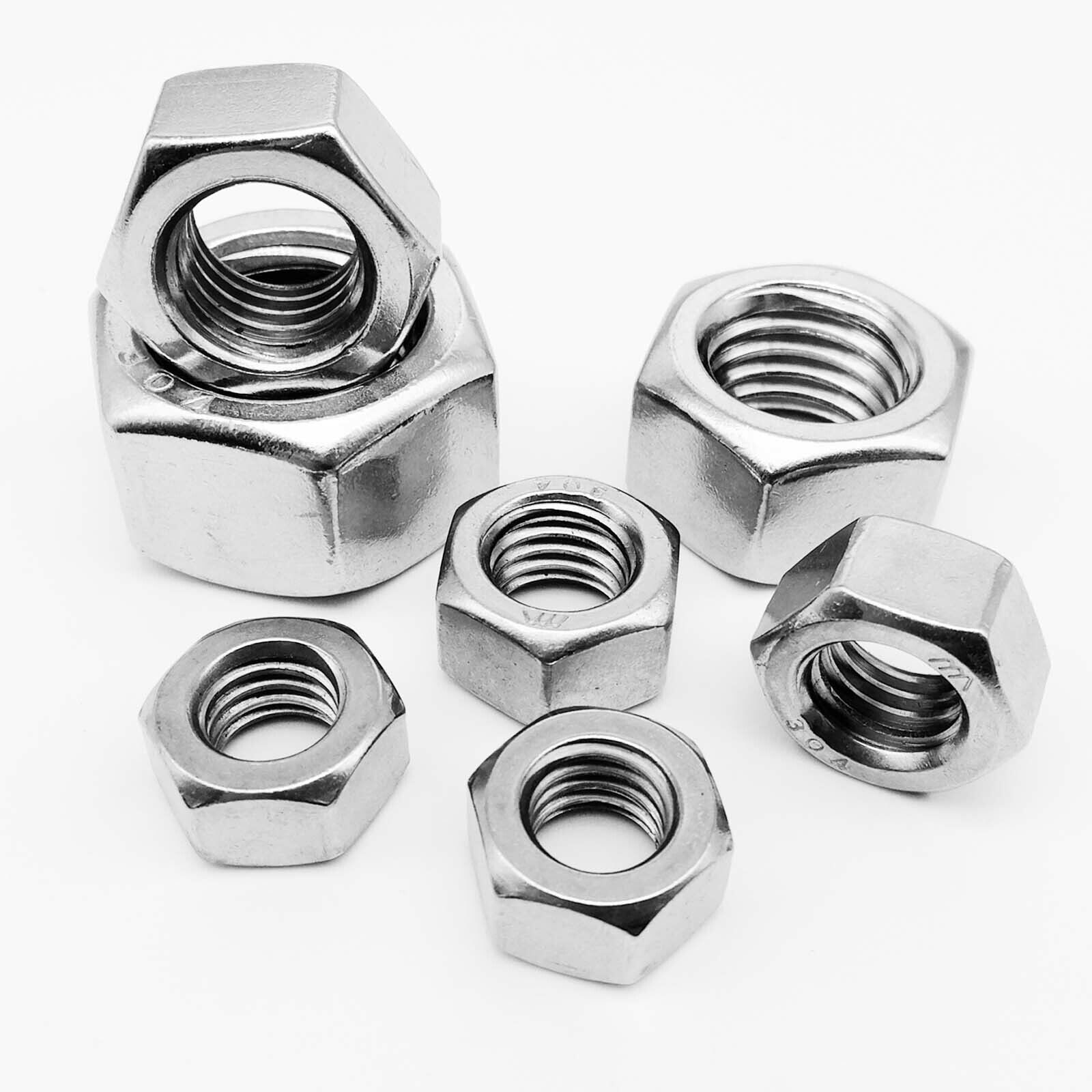 1/50pcs 304 Stainless Steel US Coarse Fine Thread Hex Nut Hexagon Nut 0# to 7/8