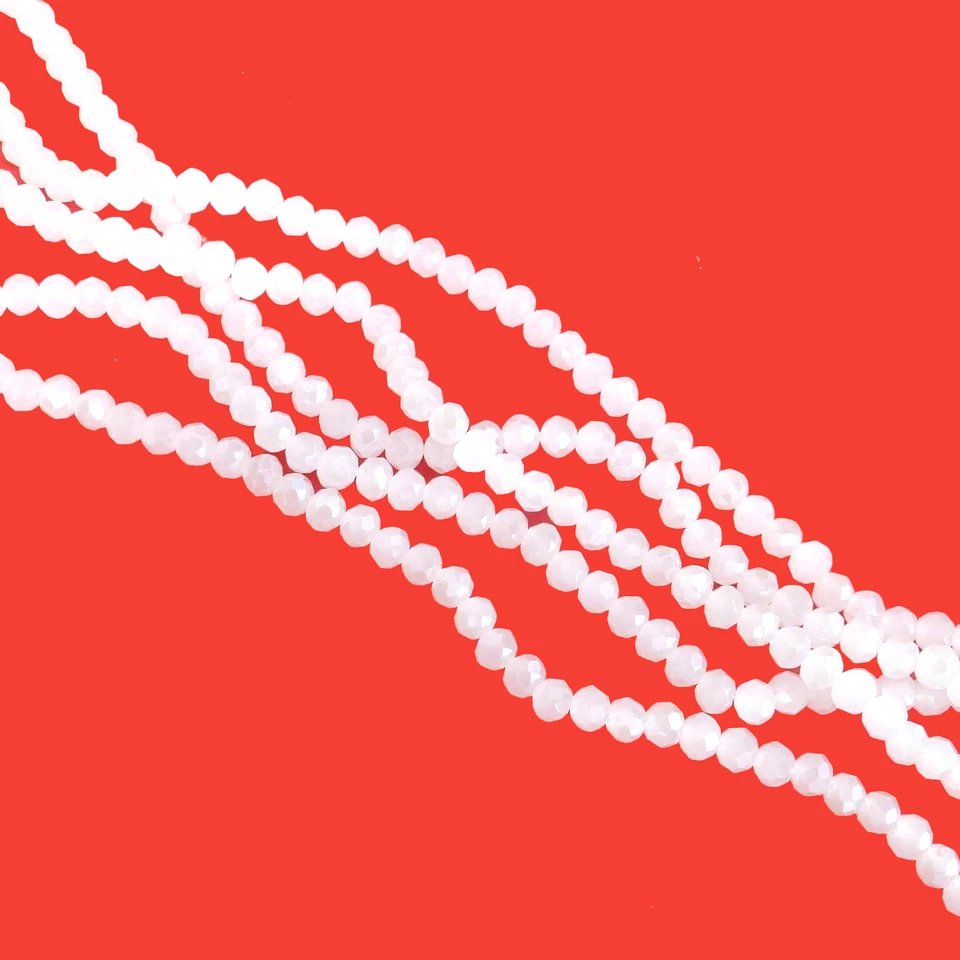 Glasperlen facettiert geschliffen Rondell 4x3,5 mm perlmutt weiß ca. 125 Perlen - Bild 4 von 4