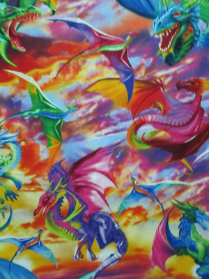 DRAGON DRAGONS FANTASY THRONES BRIGHT COLORS COTTON FABRIC FQ