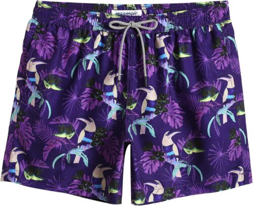 Men's Hawaiian Swim Trunks with Mesh Lining & Pockets Quick-Dry Beach Shorts