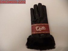 NWOT - Dear Detla Women's Black Leather  Fur Gloves, One Size