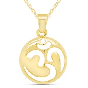 Authentic Simple Round Om Carving Pendant Necklace 14K Yellow Gold Plated Sterling