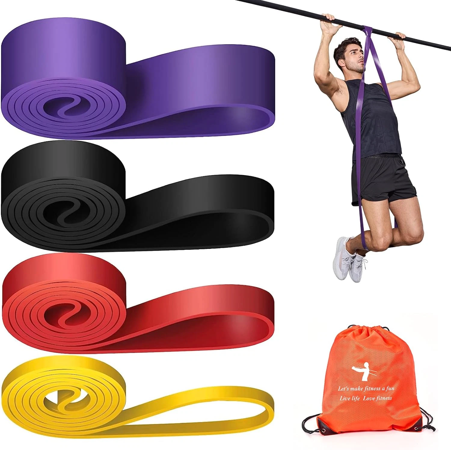 Pull Up Assistance Bands Set 120-600 LBS Muscle Training Workout Bands Carry Bag