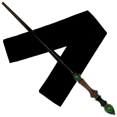 #ad 15quot; Hand Turned Emerald Tear Teak Wood Magic Wand Witch Wizard w Velvet Bag $24.95