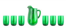 Anchor Hocking Forest Green Glass Pitcher 36 oz Ice Lip 6 Juice Glasses Set
