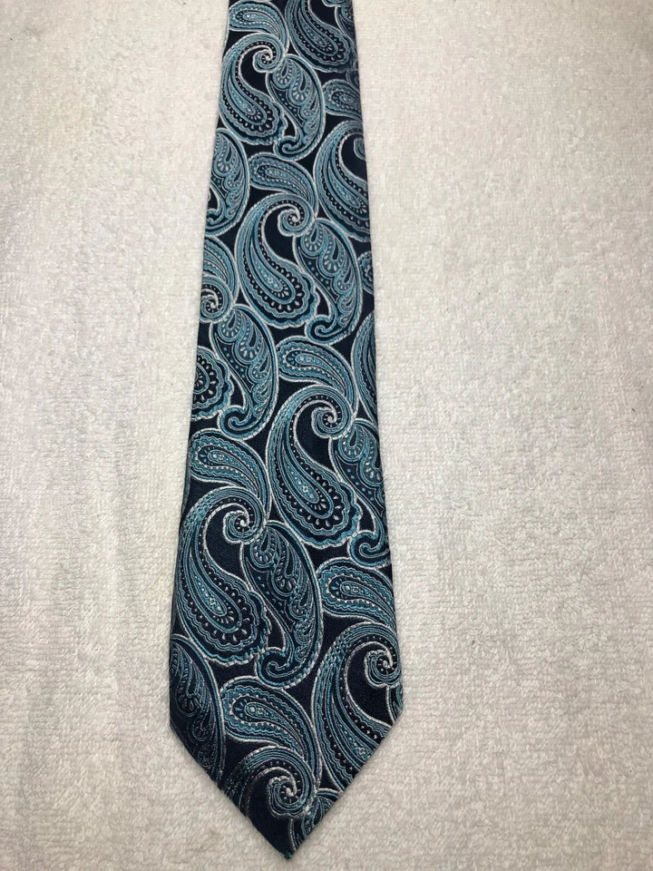 Gravata masculina TASSO ELBA AZUL MARINHO COM AZUL-PETRÓLEO E BRANCO 3,25 X 61 NOVA SEM ETIQUETAS - Imagem 2 de 4