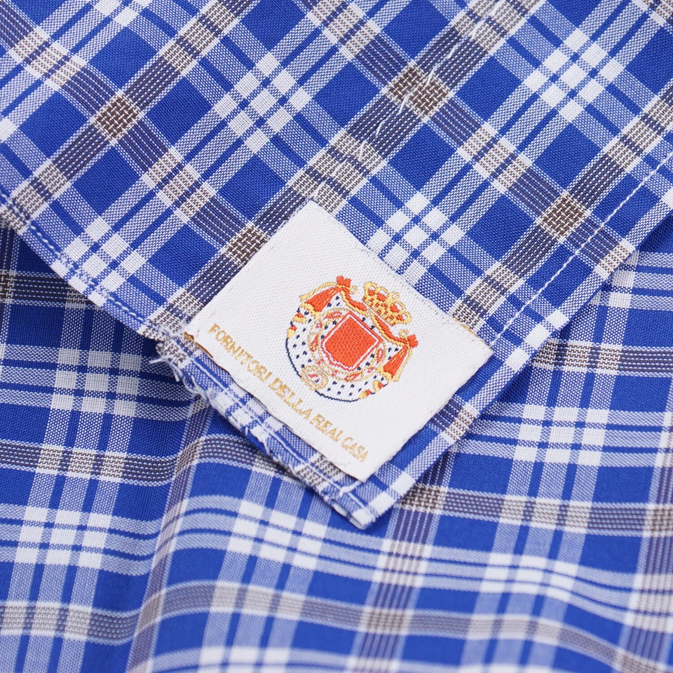 Camisa de Vestir Luigi Borrelli Napoli Azul y Blanco Cuadros en Capas Algodón 15.5 Nueva con Etiquetas Foto 2 de 4