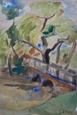 Brigitte Tietze West-Berlin Aquarell Parklandschaft mit Bäumen #50 Expressiv