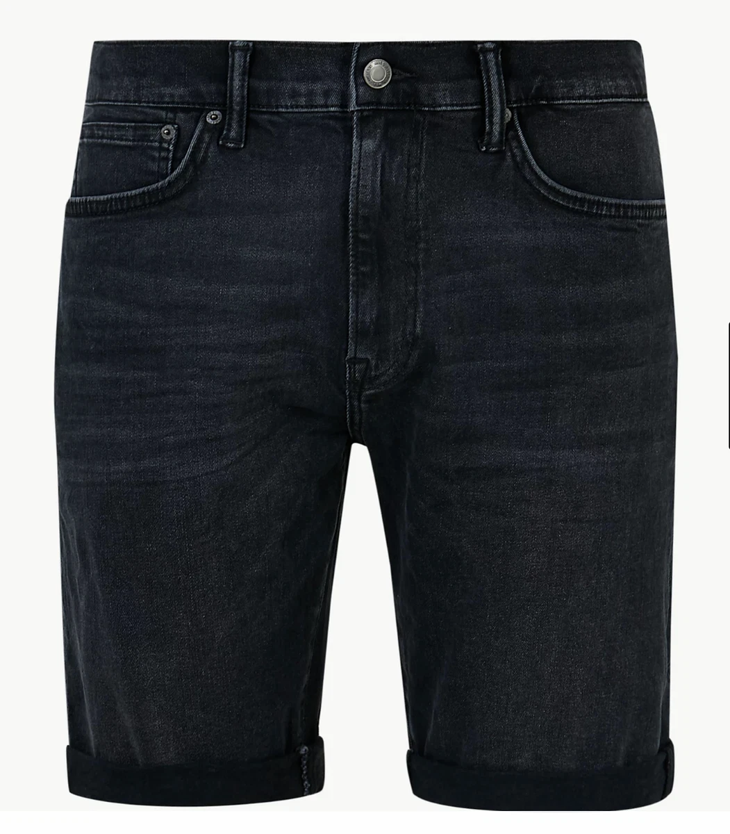 M S Mens Shorts Black Faded Denim Cotton Stretch Slim Fit Marks