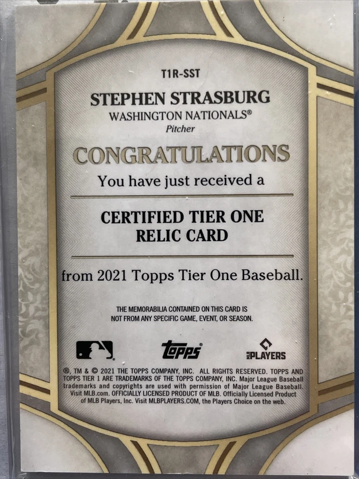 Stephen Strausburg Tier One relic - Image 2 of 2