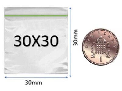 30x30mm (3x3cm) Clear Stash Grip Lock Bags Uni Baggies - Packung mit 1000 Stück