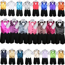 4pc Baby Boys Toddler Formal NAVY Shorts outfits Pick Color Vest  Bow Tie