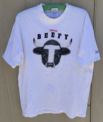 vintage Hanes BEEFY T t-shirt cow bull steer graphics adult XL (46
