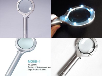 4X Silver Illuminated Magnifier Hand Held Magnifying Glass with 6 LED Reading