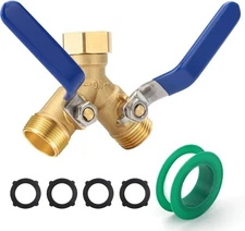 3/4" Garden Hose Splitter 2 Way Heavy Duty Brass Y Connector Adaptor w/ 2 Valves