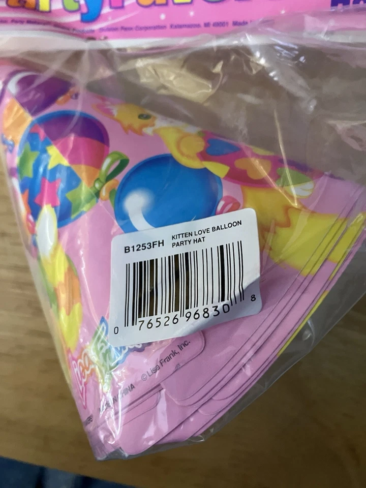 De Colección Lisa Frank 8 Ct Fiesta de Cumpleaños Sombreros Gatitos Gatos Amor Sellado Foto 4 de 4
