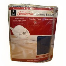 New Sunbeam 2004 Navy Blue Heated Warming Blanket 10 Heat Settings Full 72 x 83