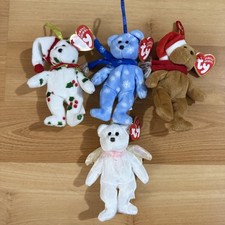 TY Jingle Beanie Holiday Teddy 1997 1998 1999 & Halo w Tags Lot of 4 Plush 5”