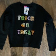 Zunie Girls Holiday Soft Black Sweater Size 10/12 Trick Or Treat Colored Sequins