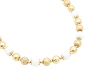 Authentic 925 Sterling Silver Vintage Necklace Gold Plated White Onyx Beaded Chain NE4731