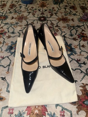 Manolo Blahnik Black Campari Mary Jane Pointed Toe Stiletto Heels EU 39