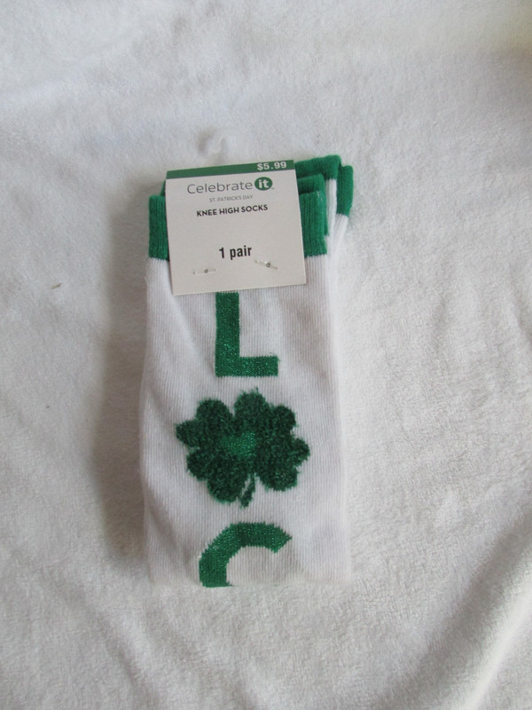 White with Green Shamrock Lucky Celebrate It Knee High Socks