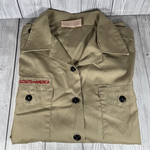 Boy Scout UNIFORM SHIRT Women’s Ladies Blouse Large Tan Short Sleeve USA - Picture 9 of 13