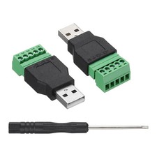 2 Pcs USB 2.0 A Male Plug to 8 Pin Screw Terminal Connector Adapter Black