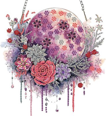 MISCER Mond Blume Diamond Art painting Anhänger Windspiel, Diamond Painting 