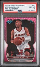 2022 BOWMAN CHROME UNIVERSITY PINK REFRACTOR #80 BRANDON MILLER PSA 8