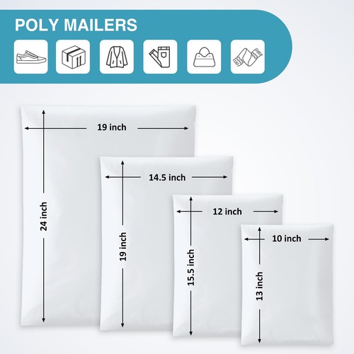 UCGOU Pack de 100 poly blanc 10x13" et 12x15,5" et 14,5x19" et 19x24" 100 pièces,  - Photo 2/8