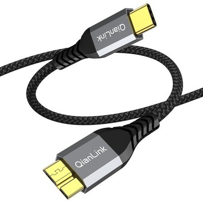 QianLink 10Gbps Micro B to USB C Hard Drive Cable 1.6FT/0.5m, USB C to Extern...