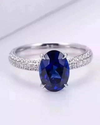14K White Gold Plated 2Ct Oval Cut Lab Created Sapphire Solitaire Wedding Ring