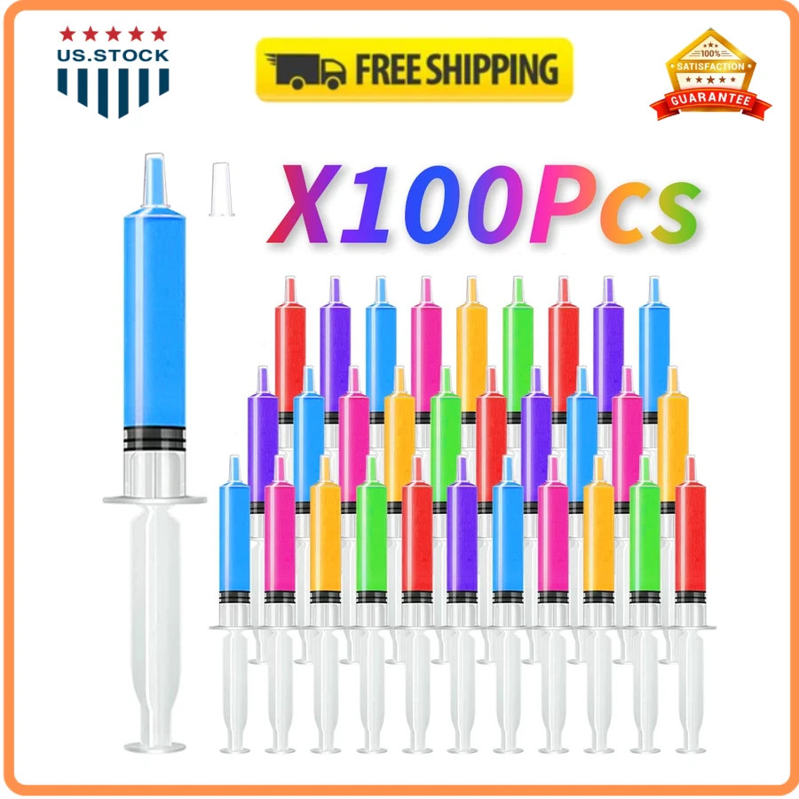 100 Pack 10ml Jello Shot Syringes with Caps BPA Free Party Shooters Set