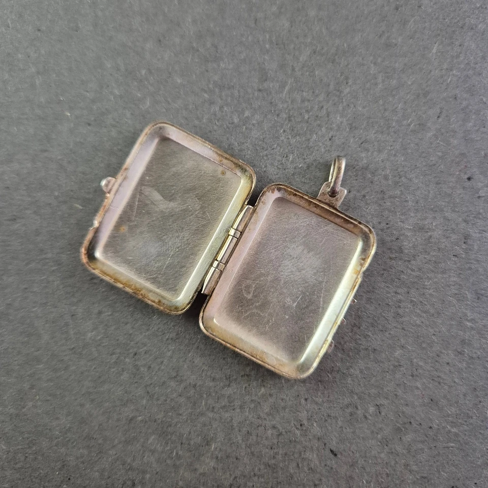 Antiker Silber Medaillon Anhänger – Rechteckig mit Blumen Gravur - Bild 2 von 4