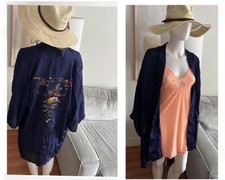 Vtg Golden Dragon Satin Short Robe Blue Size Kimono Festival Boho