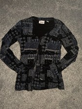 CHICO'S Travelers Slinky Stretch Silver Sparkle Navy Blue Jacket Top Size 1