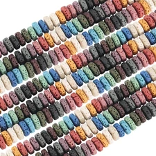 1 Box 4 Strands Colored Lava Stone Beads with Holes Natural Volcanic Rock Flat r