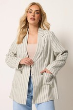 Yours Curve Women's Plus Size Stripe Tailored Linen Blazer