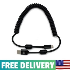 Coiled Shielded USB-A To USB-C Cable With Ferrites